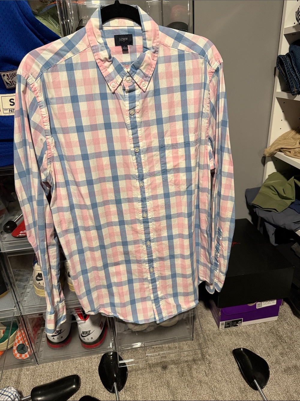 J. Crew Pastel Pink and Light Blue Plaid Button-Down Shirt